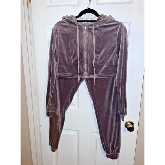BETTER BE Womens Velour Cropped Hoodie Tracksuit Sz L Juniors - Picture 2 of 16